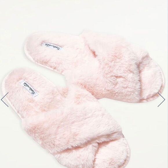 SPLENDID Pink Fluffy Crisscross Peep Toe‎ Slippers M/L NWT - Picture 2 of 11
